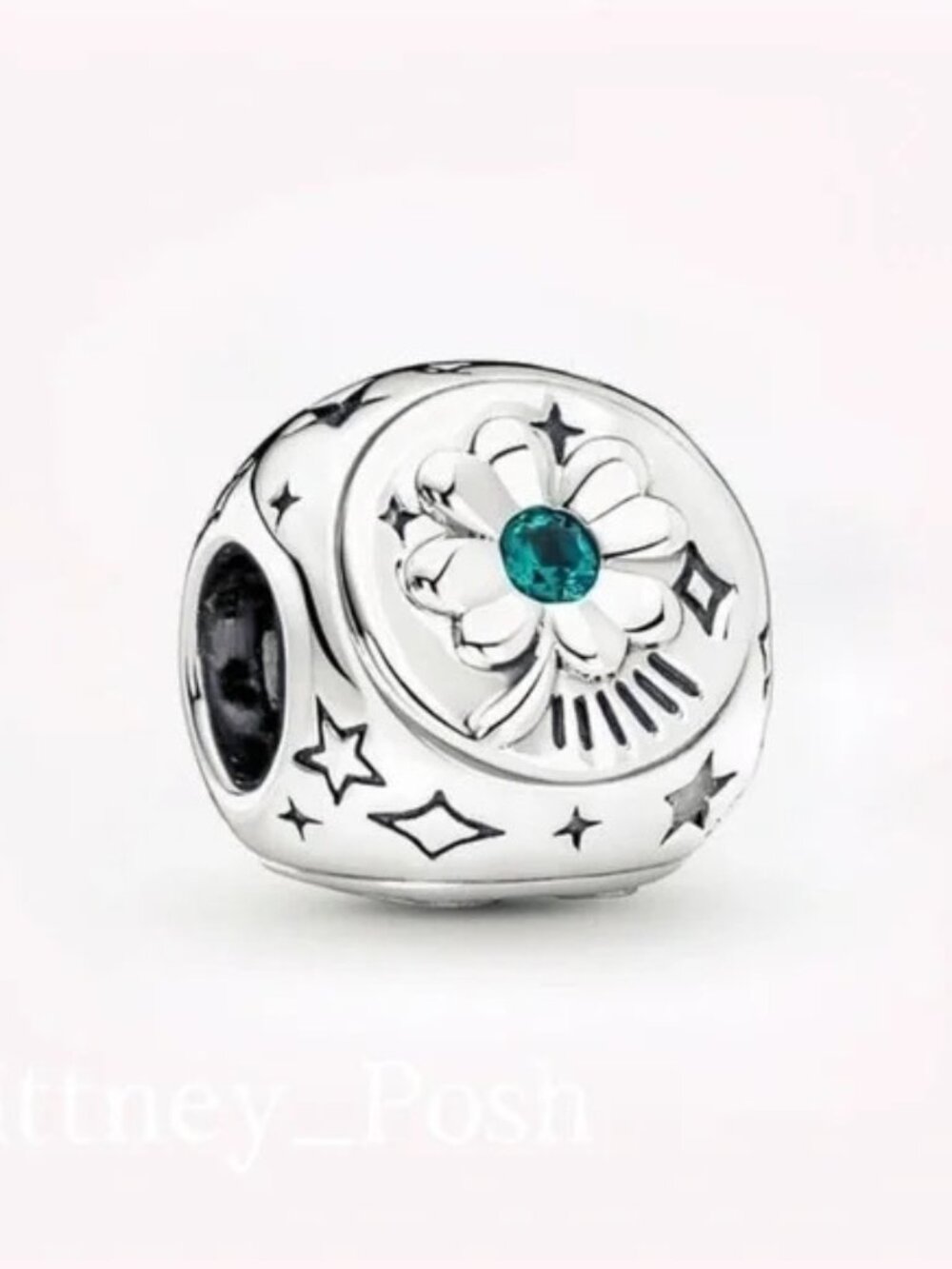 Pandora Silver Charm with Teal Gem